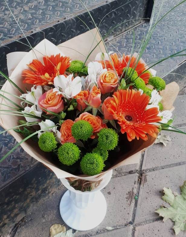 Букет цветов из: Герберы, Хризантемы, Альстромерии и Розы в Тургенево