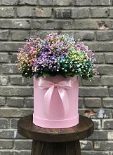 Цветочная композиция из Гипсофила и Розы в шляпной коробке в Тургенево