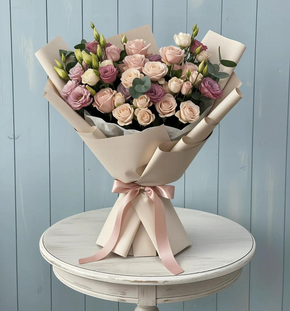 Букет цветов из: Розы и Лизиантусы в Тургенево