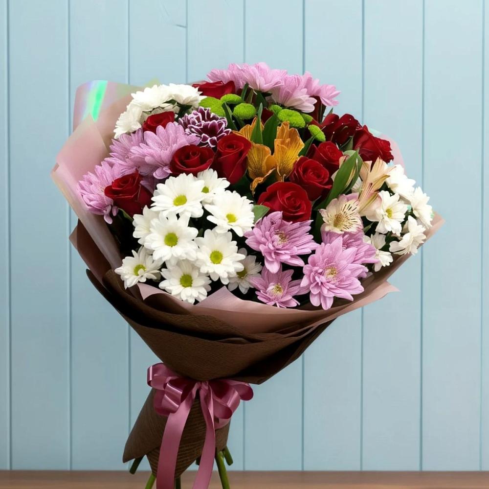 Букет цветов из: Розы, Хризантемы и Альстромерии в Тургенево