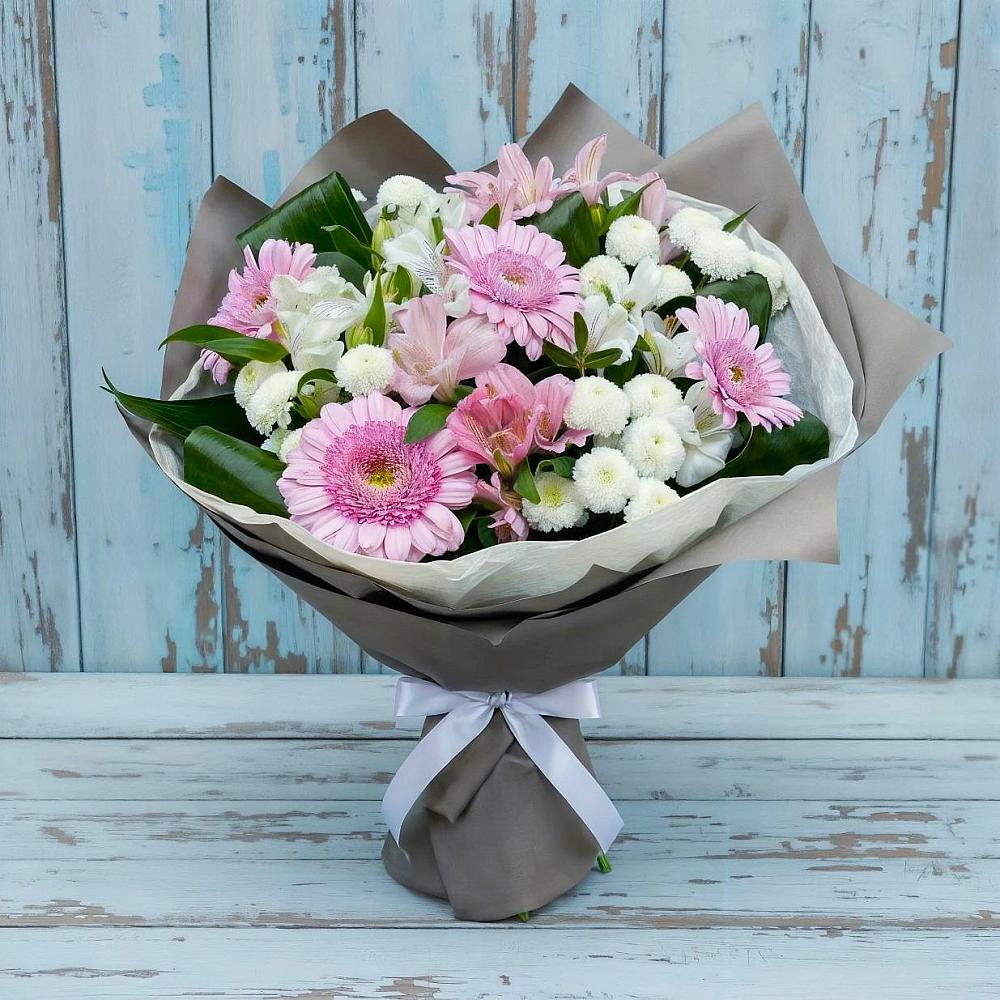 Букет цветов из: Герберы, Альстромерии и Хризантемы в Тургенево